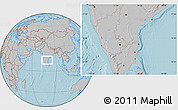 Gray Location Map of Pondicherry, hill shading