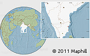 Savanna Style Location Map of Pondicherry, highlighted country, hill shading