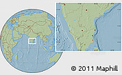 Savanna Style Location Map of Pondicherry, hill shading