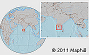 Gray Location Map of Mahe, within the entire country, hill shading