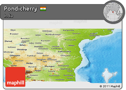Physical Panoramic Map of Pondicherry
