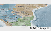 Political Shades Panoramic Map of Pondicherry, semi-desaturated