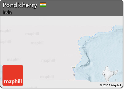 Silver Style Panoramic Map of Pondicherry, single color outside