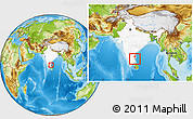Physical Location Map of Pondicherry, highlighted country, within the entire country