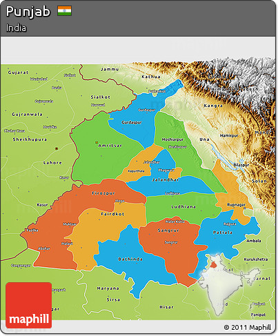 Political 3D Map of Punjab, physical outside
