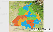 Political 3D Map of Punjab, satellite outside
