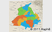 Political 3D Map of Punjab, shaded relief outside