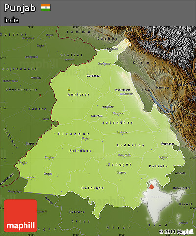 Physical Map of Punjab, darken