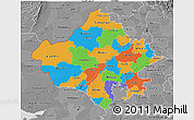 Political 3D Map of Rajasthan, desaturated