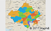 Political 3D Map of Rajasthan, shaded relief outside