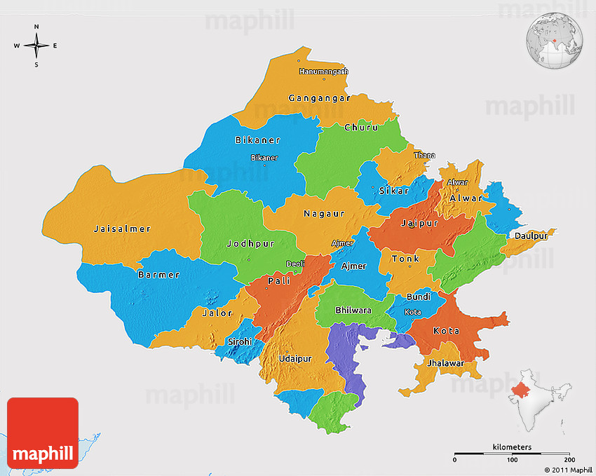 Show Me The Map Of Rajasthan Political 3D Map Of Rajasthan, Single Color Outside