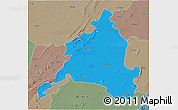 Political 3D Map of Ajmer, semi-desaturated