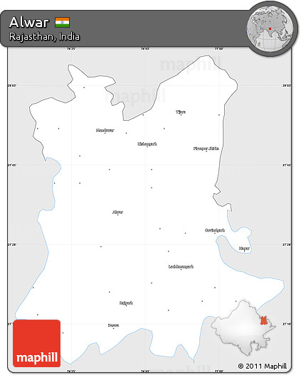 Silver Style Simple Map of Alwar, single color outside
