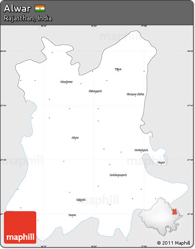 Silver Style Simple Map of Alwar, single color outside