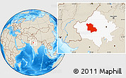 Shaded Relief Location Map of Jodhpur, highlighted parent region