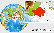 Physical Location Map of Rajasthan, highlighted country