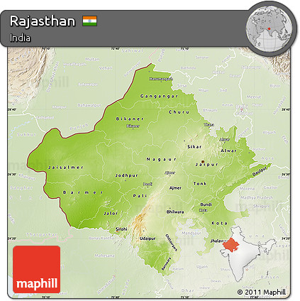 Physical Map of Rajasthan, lighten
