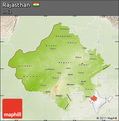 Physical Map of Rajasthan, lighten