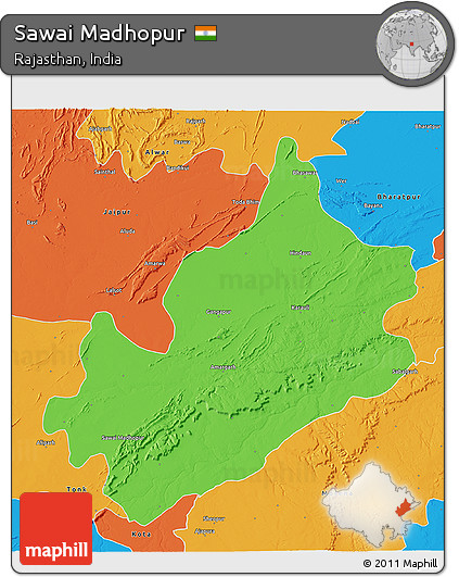 Political 3D Map of Sawai Madhopur