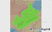 Political 3D Map of Sawai Madhopur, semi-desaturated