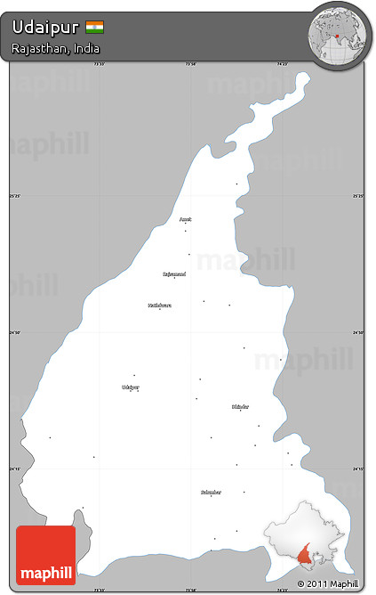 Gray Simple Map of Udaipur, single color outside