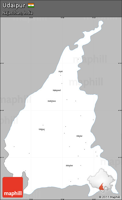 Gray Simple Map of Udaipur, single color outside