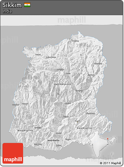 Gray 3D Map of Sikkim, single color outside