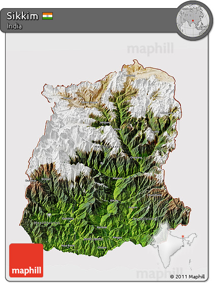 Satellite 3D Map of Sikkim, cropped outside
