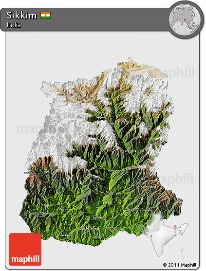 Satellite 3D Map of Sikkim, single color outside