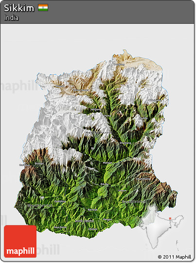 Satellite 3D Map of Sikkim, single color outside