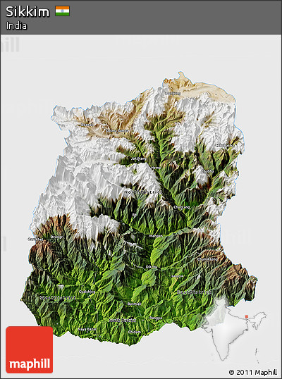 Satellite 3D Map of Sikkim, single color outside