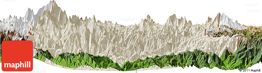 Shaded Relief Horizon Map of Sikkim, satellite outside
