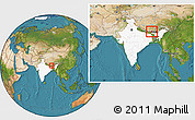 Satellite Location Map of Sikkim, highlighted country, within the entire country
