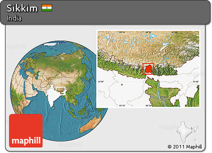 Satellite Location Map of Sikkim, highlighted country