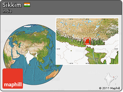 Satellite Location Map of Sikkim, highlighted country