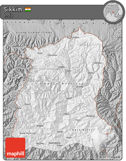 Gray Map of Sikkim