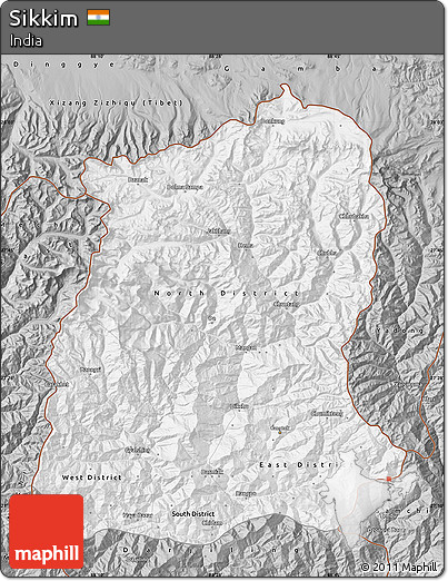 Gray Map of Sikkim