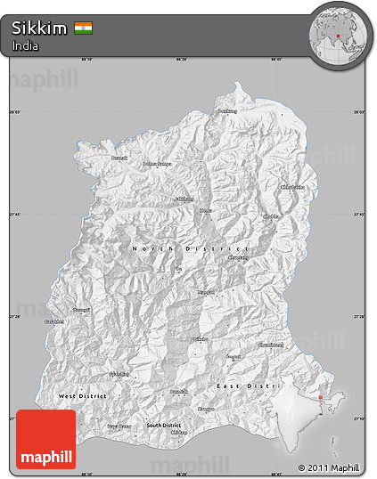 Gray Map of Sikkim, single color outside