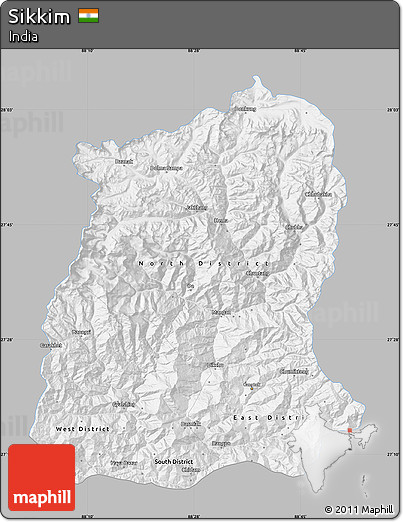 Gray Map of Sikkim, single color outside
