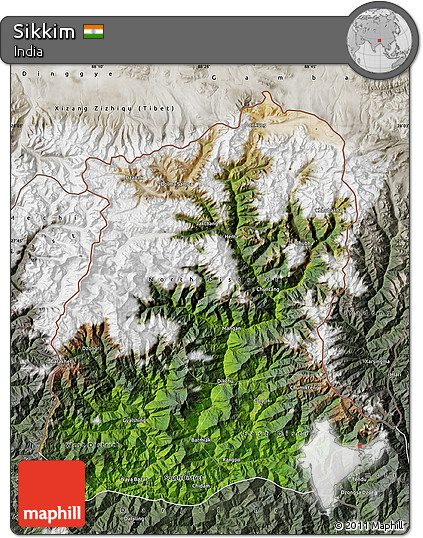 Satellite Map of Sikkim, semi-desaturated