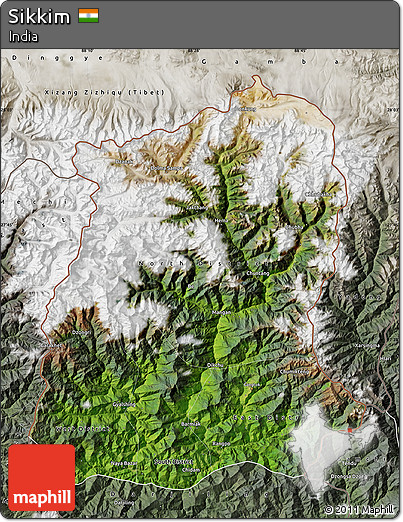 Satellite Map of Sikkim, semi-desaturated