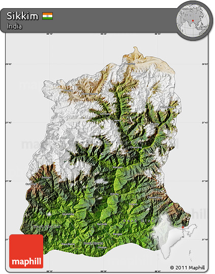 Satellite Map of Sikkim, single color outside