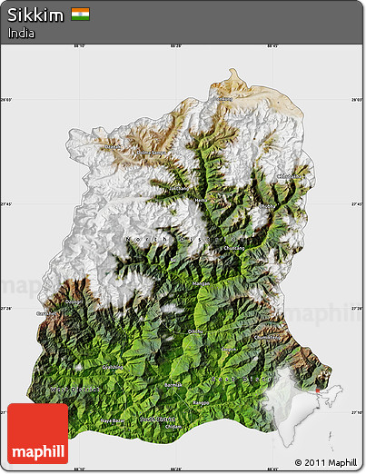 Satellite Map of Sikkim, single color outside
