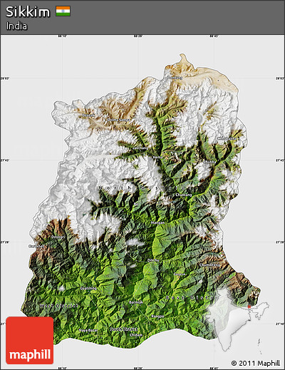 Satellite Map of Sikkim, single color outside