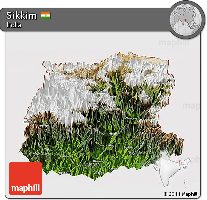 Satellite Panoramic Map of Sikkim, cropped outside