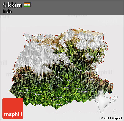 Satellite Panoramic Map of Sikkim, cropped outside