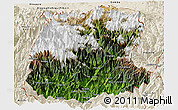Satellite Panoramic Map of Sikkim, shaded relief outside