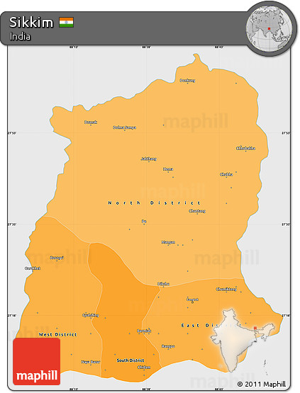 Political Shades Simple Map of Sikkim, single color outside