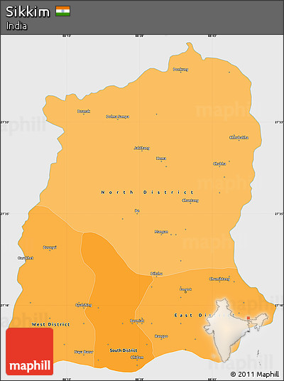 Political Shades Simple Map of Sikkim, single color outside