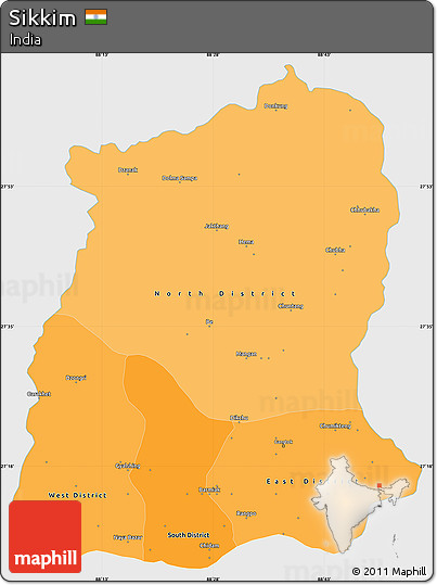 Political Shades Simple Map of Sikkim, single color outside